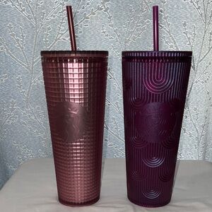 Starbucks 2024 Metallic Magenta AND 2023 Dusty Rose Pink Berry Grid Tumblers